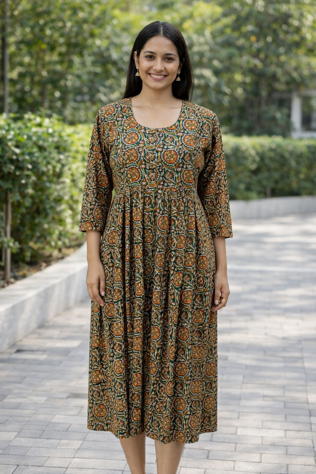 FEEDING GOWN - FLORAL VINE PRINT - DARK GREEN - FGH08