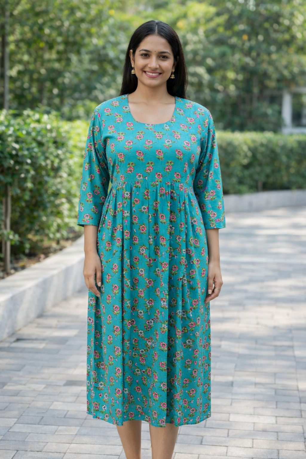 FEEDING GOWN - SMALL MOTIF PRINT - SEA GREEN - FGH16