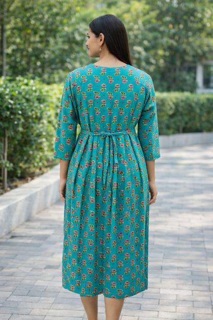 FEEDING GOWN - SMALL MOTIF PRINT - SEA GREEN - FGH16