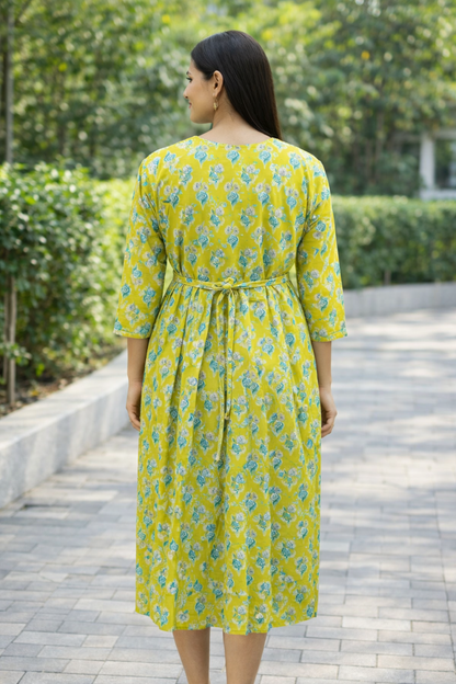 FEEDING GOWN - LEAF PRINT - LEMON GREEN - FGH17
