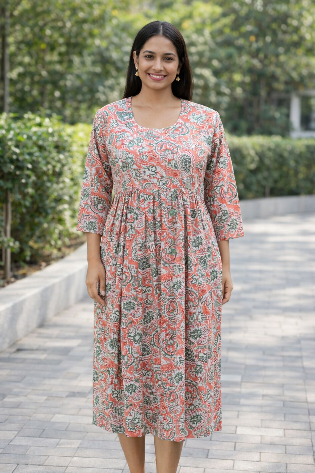 FEEDING GOWN - PAISLEY FLORAL PRINT - PEACH - FGH20