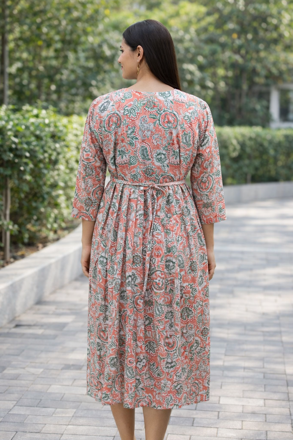 FEEDING GOWN - PAISLEY FLORAL PRINT - PEACH - FGH20