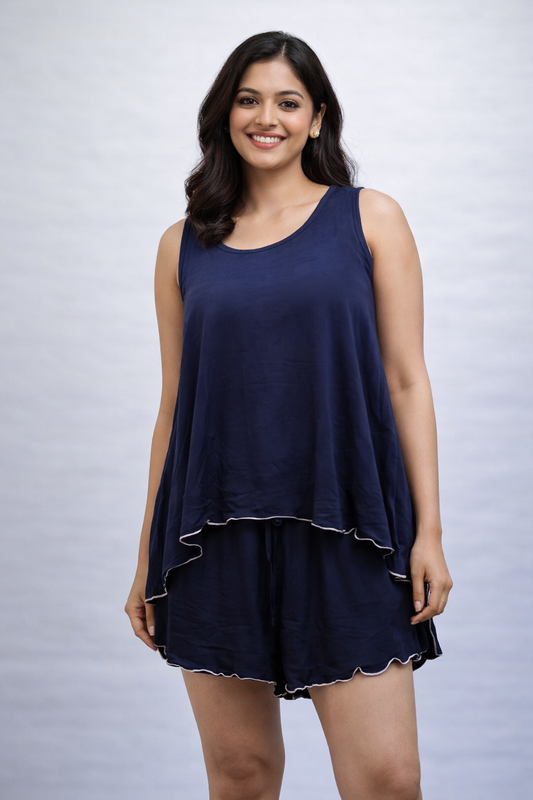 TENCIL SHORT SET - NAVY BLUE