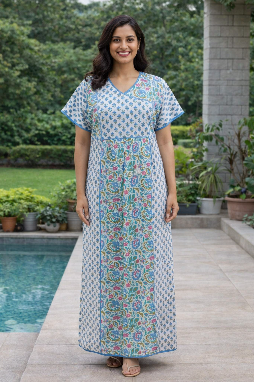 A - LINE BELT PATTERN - FLORAL PRINT - BLUE, MUSTARD, PINK & DARK PINK ON CREAM BASE - 550B04