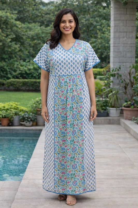 A - LINE BELT PATTERN - FLORAL PRINT - BLUE, MUSTARD, PINK & DARK PINK ON CREAM BASE - 550B04