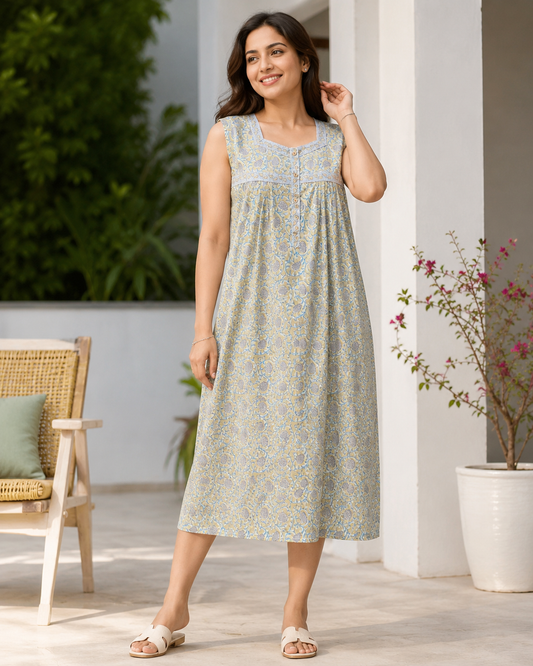 3/4 NIGHTY - LIGHT-BEIGE WITH GREY - 201B - 55