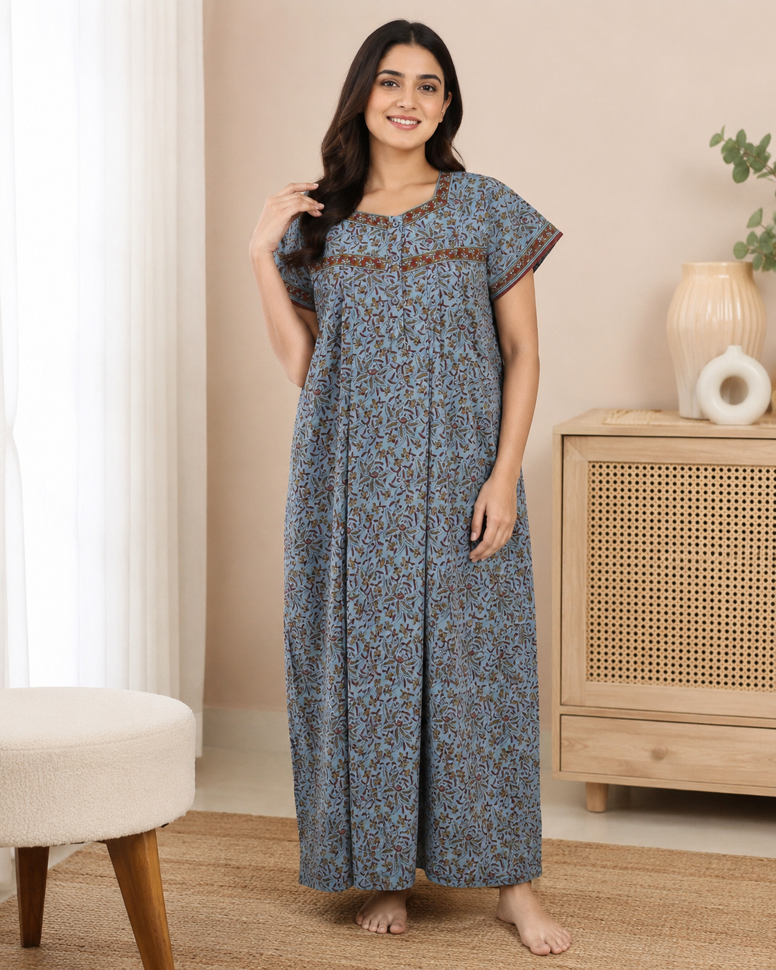 PLEATED FULL LENGTH LACE MEDIUM - FLORAL PRINT- Grey - 401E r