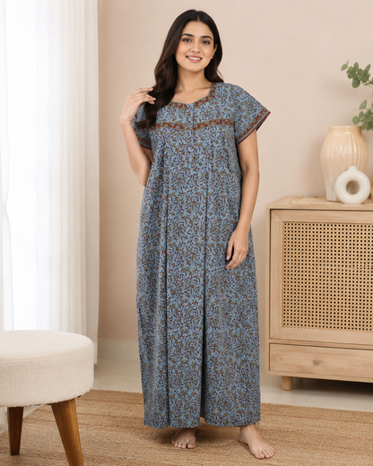 PLEATED FULL LENGTH LACE MEDIUM - FLORAL PRINT- Grey - 401E r