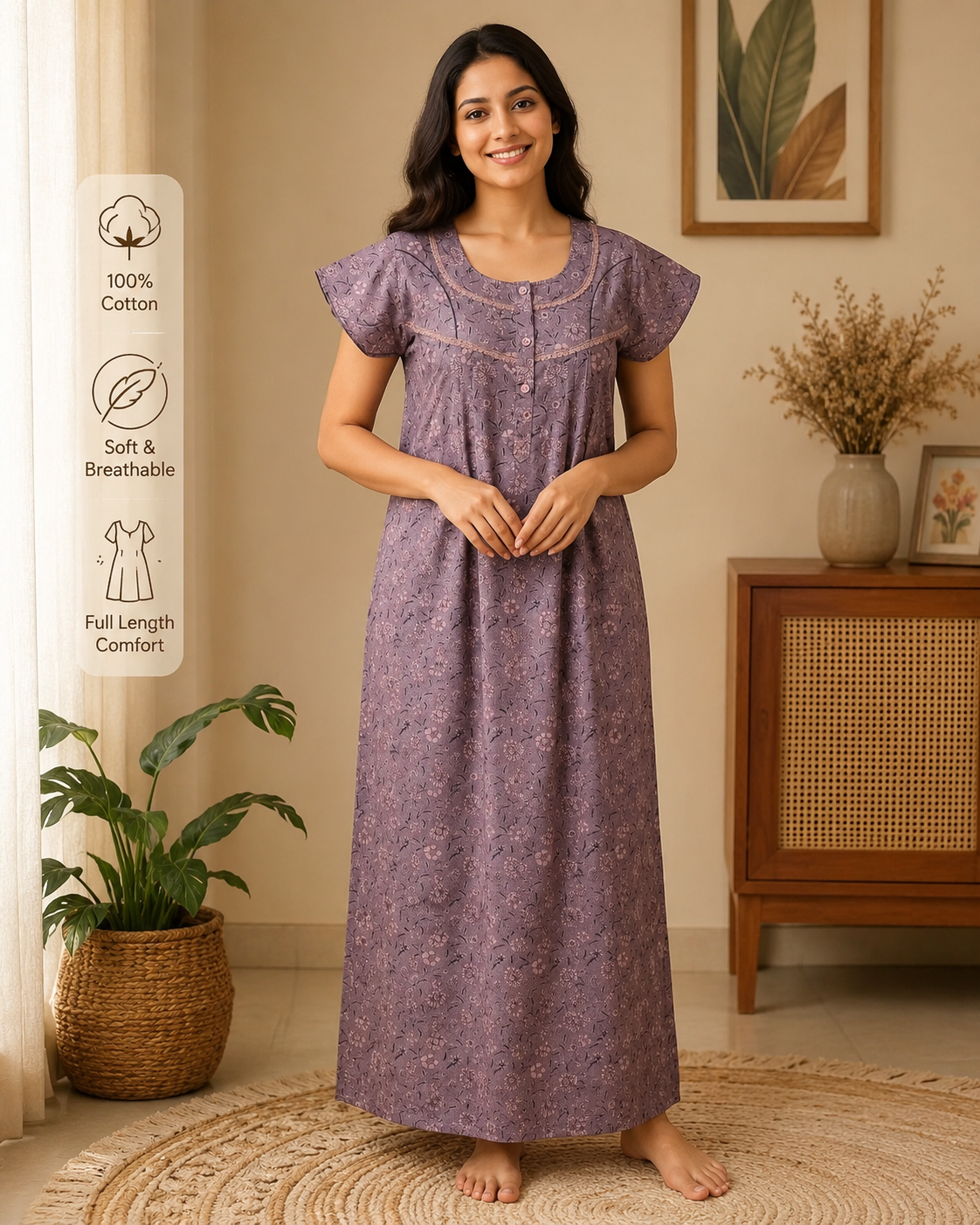 PLEATED FULL LENGTH LACE MEDIUM - FLORAL PRINT- RUST BROWN & DARK GREY - 401EL a