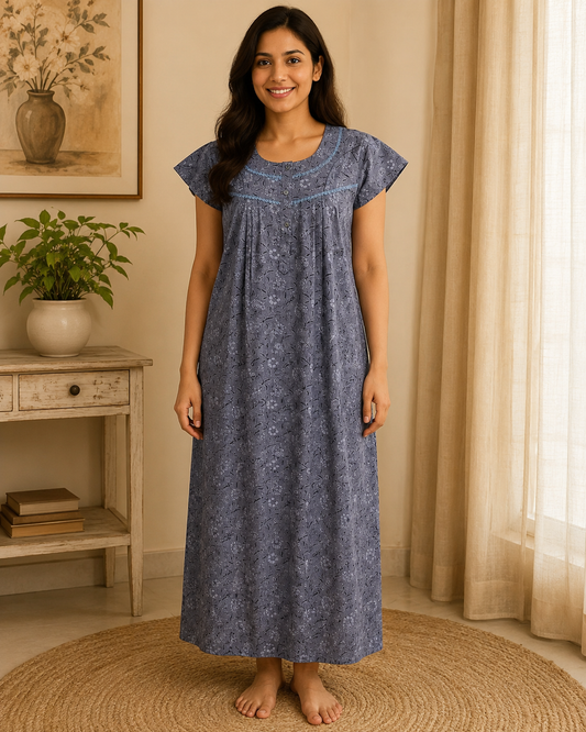 PLEATED FULL LENGTH LACE MEDIUM - FLORAL PRINT-  DARK GREY - 401EL a