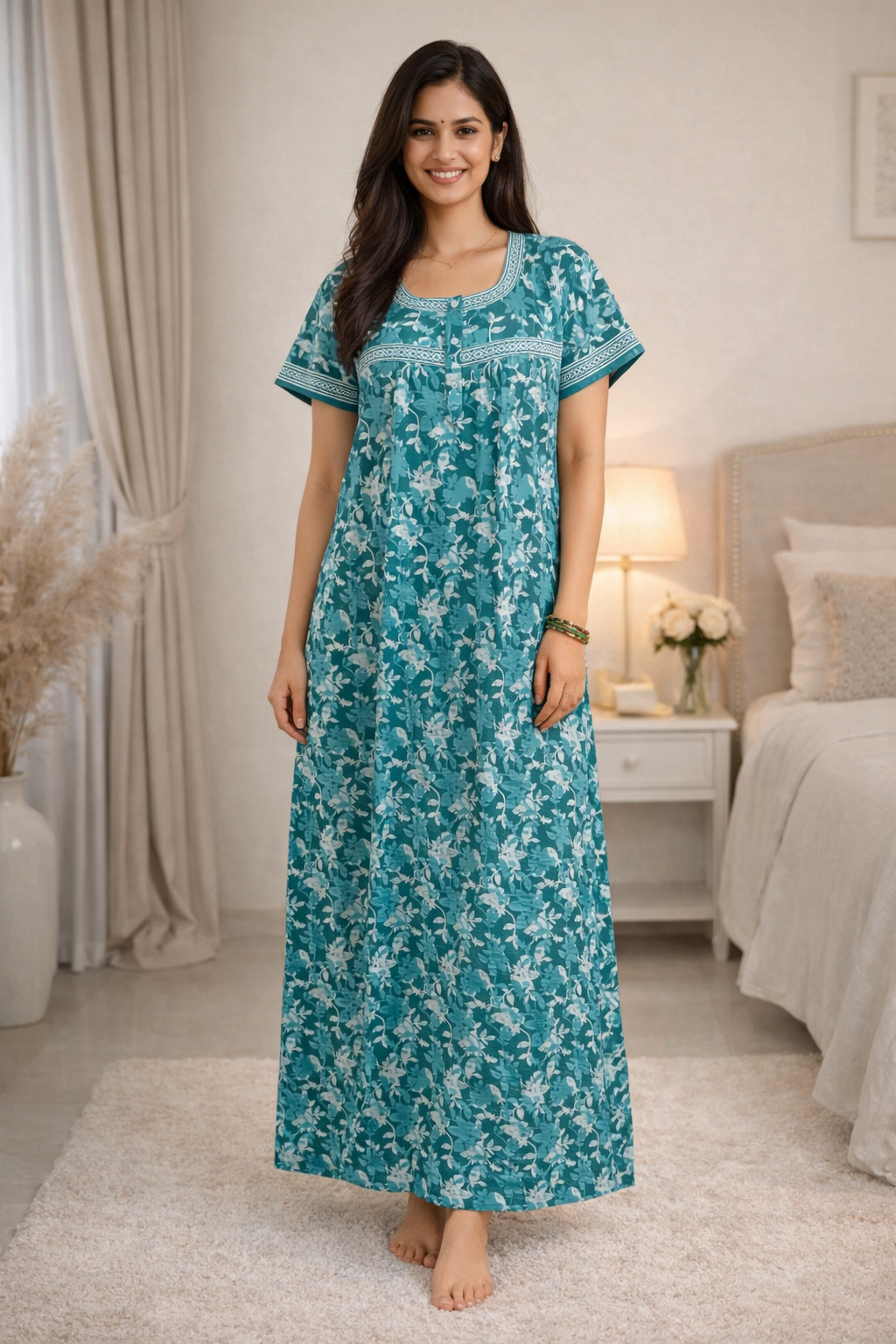 PLEATED FULL LENGTH REGULAR - LEAF PRINT- RAMA GREEN, PINK, PURPLE & LIME GREEN - 405 - P3