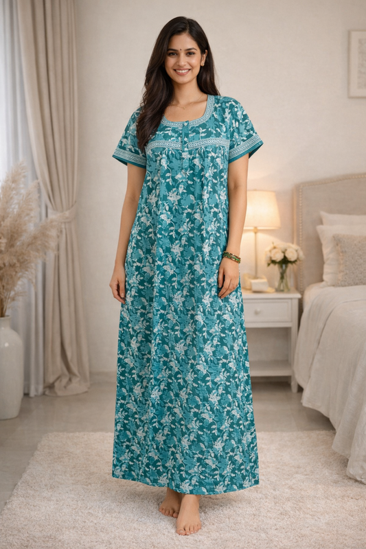 PLEATED FULL LENGTH REGULAR - LEAF PRINT- RAMA GREEN, PINK, PURPLE & LIME GREEN - 405 - P3
