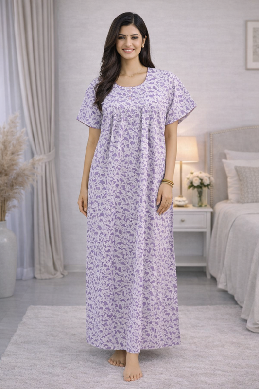 PLEATED FULL LENGTH REGULAR - LILY PRINT- LILAC, GREY, PINK & YELLOW - 405 - P11
