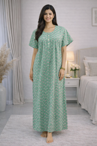 PLEATED FULL LENGTH REGULAR - MOTIF PRINT- PASTEL GREEN, DARK PINK & YELLOW - 405 - P15