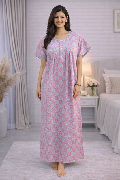 PLEATED FULL LENGTH REGULAR - CIRCLE PRINT- SKY BLUE, PINK & GREEN - 405 - P2
