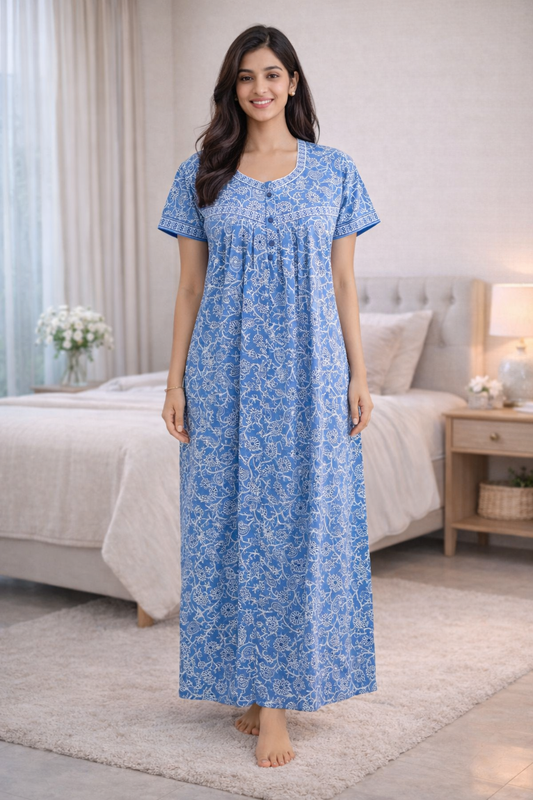 PLEATED FULL LENGTH MEDIUM - DOTTED PAISLEY PRINT- SKY BLUE, LIME GREEN & PINK - 401Ed
