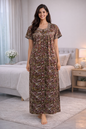 PLEATED FULL LENGTH MEDIUM - KALAMKARI PRINT- MARSHY GREEN, RED, GREY & BLACK - 401E h