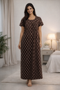 PLEATED FULL LENGTH LACE MEDIUM - FERN PRINT- COFFEE BROWN, MARSHY GREEN & MAROON - 401EL d
