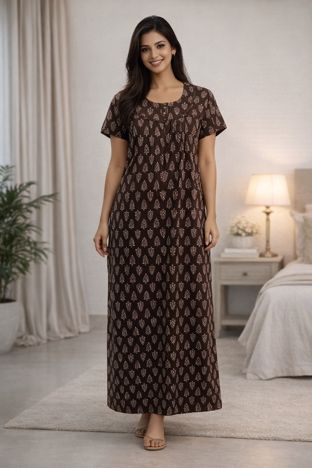 PLEATED FULL-LENGTH LACE REGULAR - LEAF PRINT- BROWN, MARSHY GREEN, MAROON & CLASSIC BLUE - 501-d