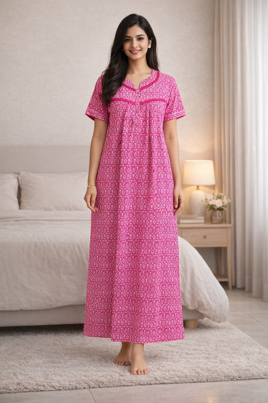 PLEATED FULL-LENGTH LACE REGULAR - DEW DROP PRINT- PINK - 501-c
