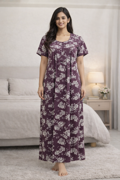 PLEATED FULL-LENGTH LACE REGULAR - MOTIF PRINT- PLUM, CLASSIC BLUE, DARK GREEN & OLIVE - 501-b