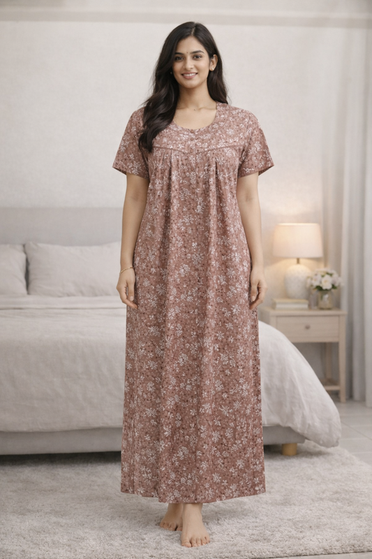 PLEATED FULL-LENGTH LACE REGULAR - CLUSTER FLORAL PRINT- LIGHT BROWN, POWDER BLUE & TURKISH ROSE - 501-e