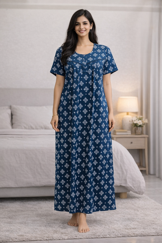 PLEATED FULL-LENGTH LACE REGULAR - BANDHANI PRINT- INDIGO, MAROON, DARK BROWN & RUST BROWN - 501-f