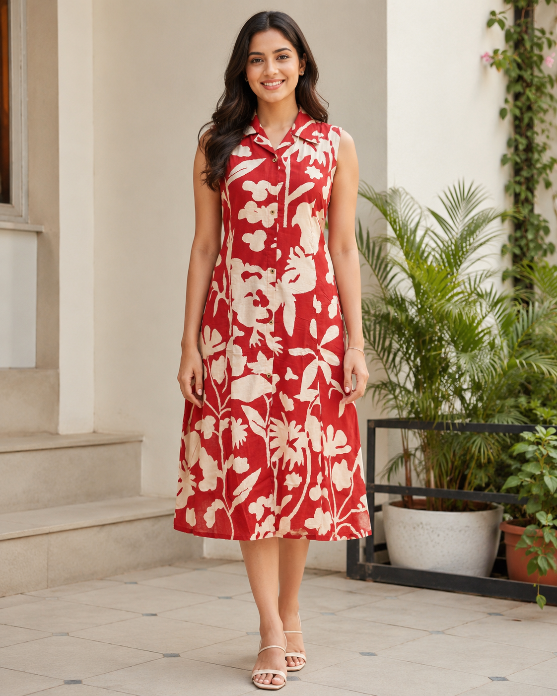 TUNIC COLLAR PATTERN - BLOTTED FLORAL - BROWN - 201Fa