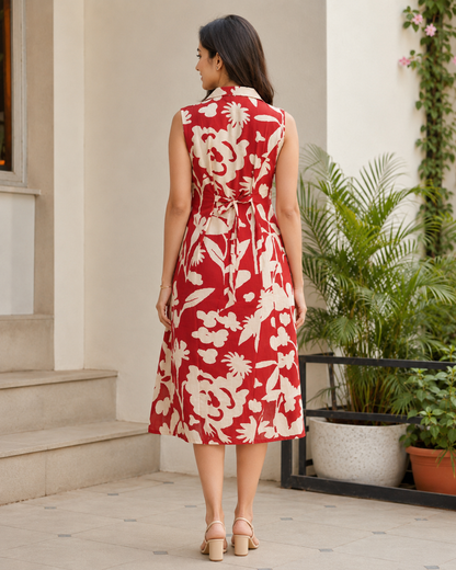 TUNIC COLLAR PATTERN - BLOTTED FLORAL - BROWN - 201Fa