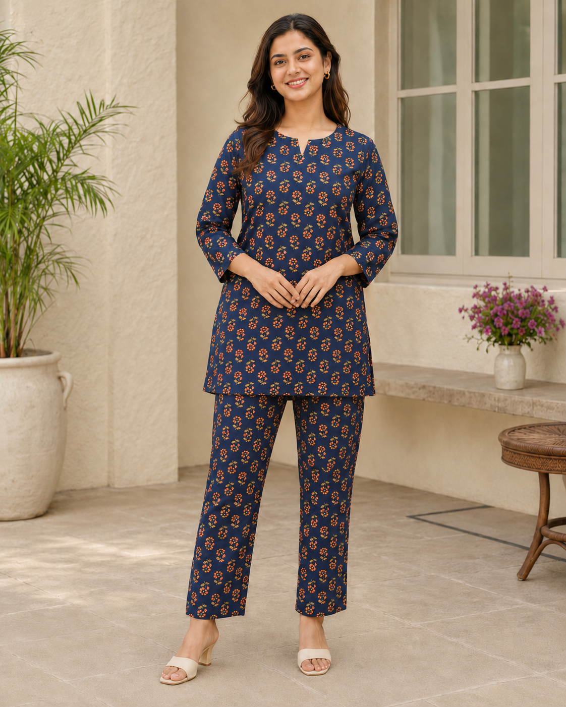 KURTI CORD SET PATTERN - DARK BLUE, BOTTLE GREEN, BROWN & MUSTARD - KNS03- XL & 2XL