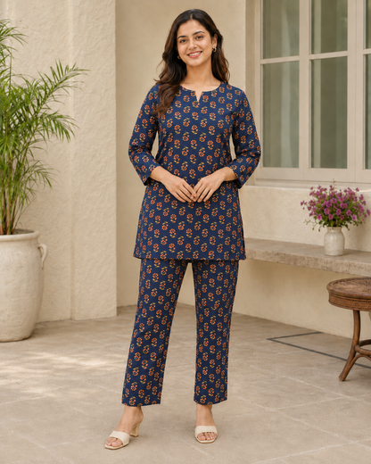 KURTI CORD SET PATTERN - DARK BLUE, BOTTLE GREEN, BROWN & MUSTARD - KNS03- XL & 2XL