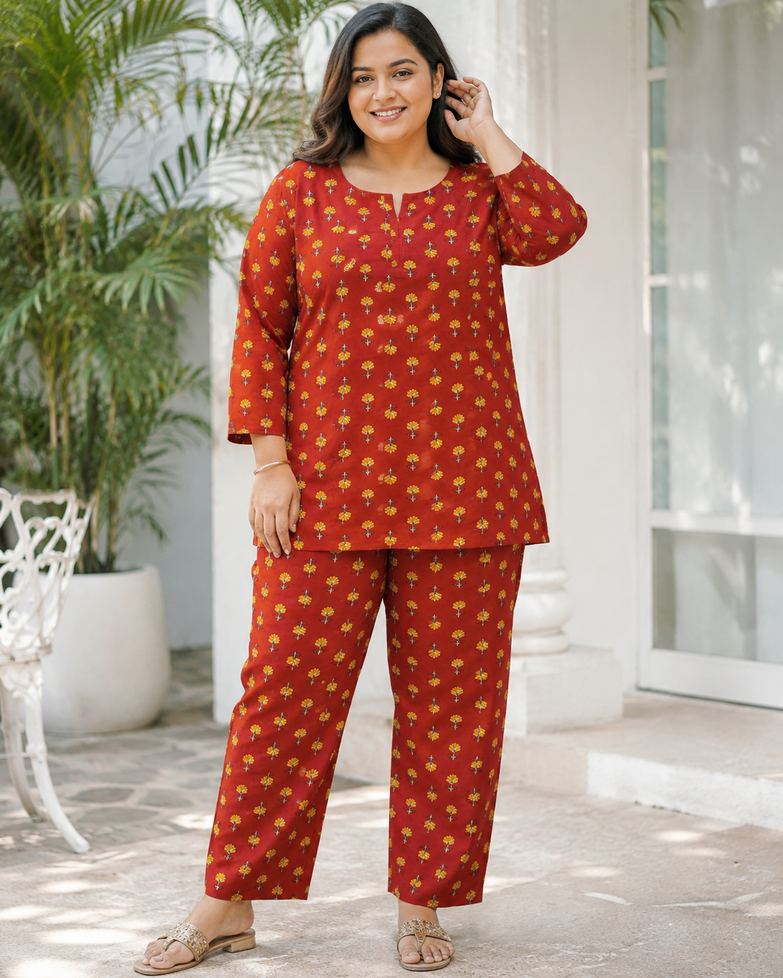 KURTI CORD SET PATTERN - MAROON & PINE GREEN - KNS04 - 3XL