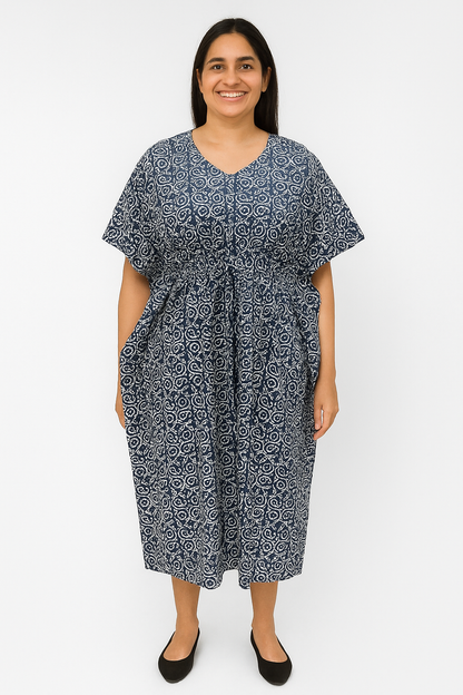 Half Khaftan – Geometric Paisley - Navy Blue & Green - SK02