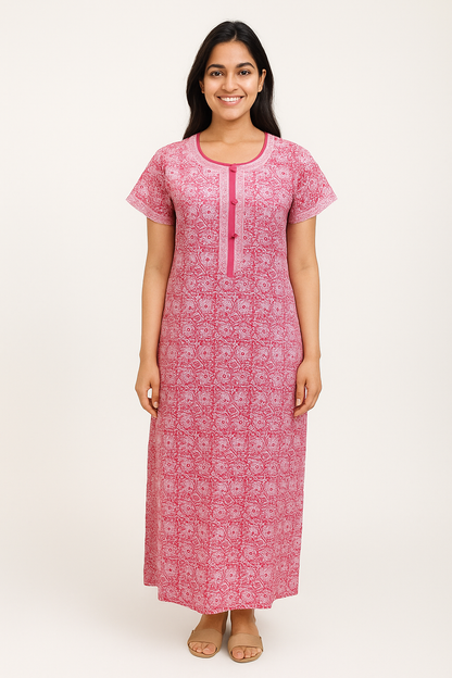 A - line Slim Fit Gown – Floral Vine print -  Pink, Rama Green, Orange & Lime Green - 550S10