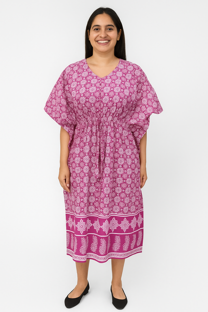 Half Khaftan – Leaf Motif print - Pink, Light blue & Orange - SK02