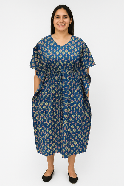 Half Khaftan – Small Floral Buti - Blue, Light Brown & Olive - SK02