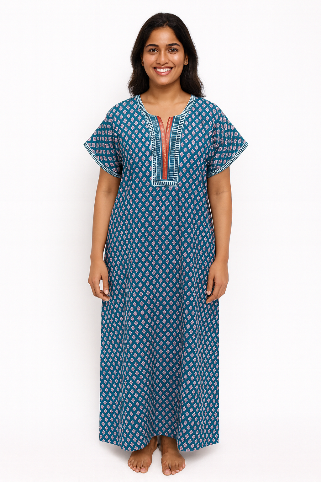 A - line Gown - Buti Motif print - Rama Green & Maroon - 550A17