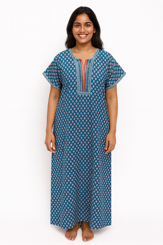 A - line Gown - Buti Motif print - Rama Green & Maroon - 550A17