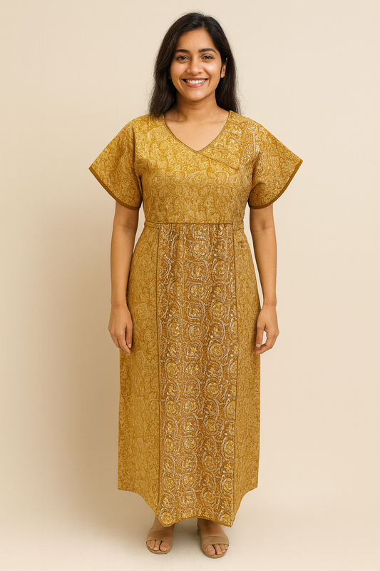 A - line Belt pattern - Floral Creeper print - Mustard, Green & Pink - 550B11