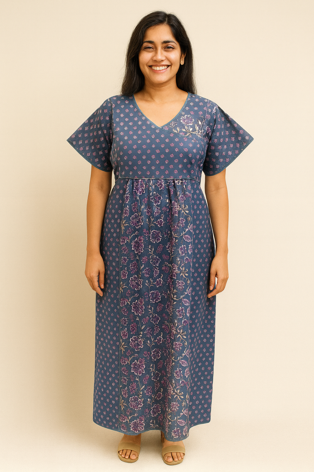 A - line Belt pattern - Buti & Floral print - Dark Blue & Pink - 550B12