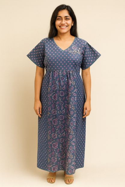 A - line Belt pattern - Buti & Floral print - Dark Blue & Pink - 550B12