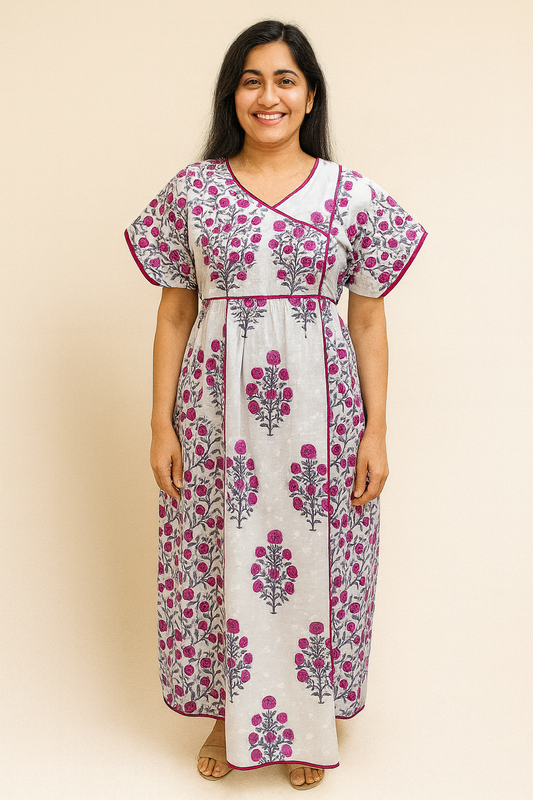 A - line Belt pattern - Floral print - Magenta Pink on White - 550B14