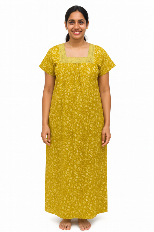 A - line Lace pattern - Leafy Creeper print - Yellowish Olive - 550LQ01