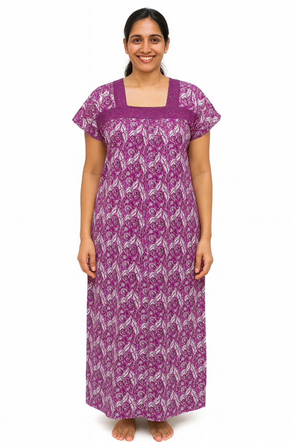 A - line Lace pattern - Floral Vine print - Purple, Green, Dark Pink, Yellow & Orange - 550LQ02