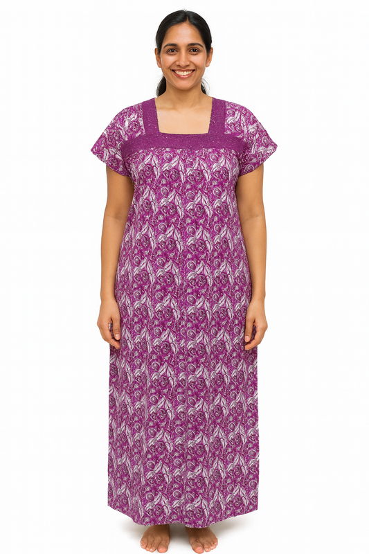 A - line Lace pattern - Floral Vine print - Purple, Green, Dark Pink, Yellow & Orange - 550LQ02