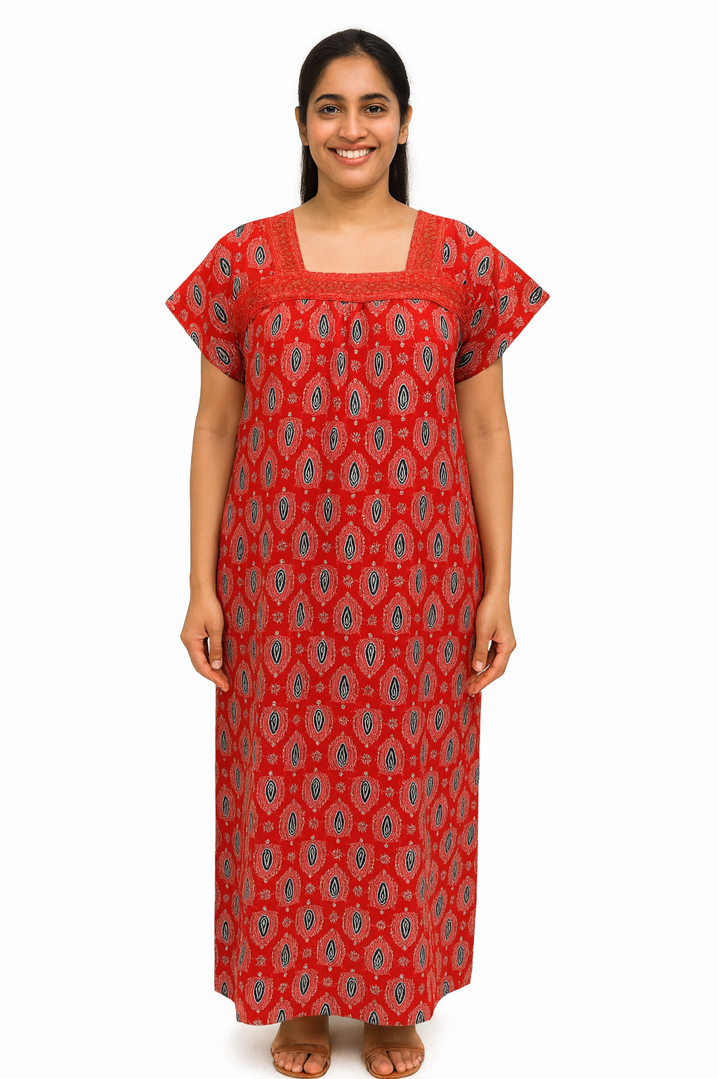 A - line Lace pattern Gown - Buti print - Maroon & Black - 550LQ03