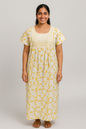 A - line Embroidery Patch Gown - Floral print - Yellow & Pink - 550PP01