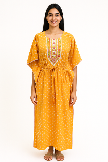 Khaftan – Full Length, Floral Buti Motif - Yellow & Peach - 610F