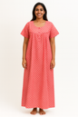 Pleated Lace Pattern Gown XL - Tiny Buti print - Coral Pink - 650L3
