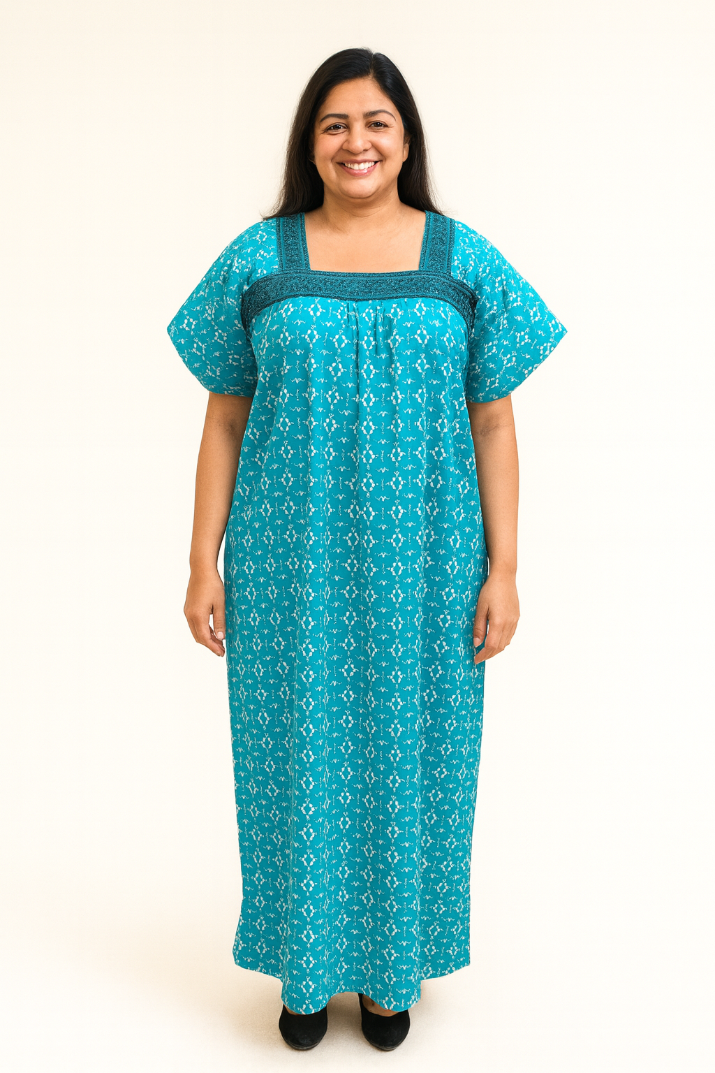 A - line Lace pattern Gown XL - Geometric print - Sea Green, Grey, Red & Lime Green - 650LQ02